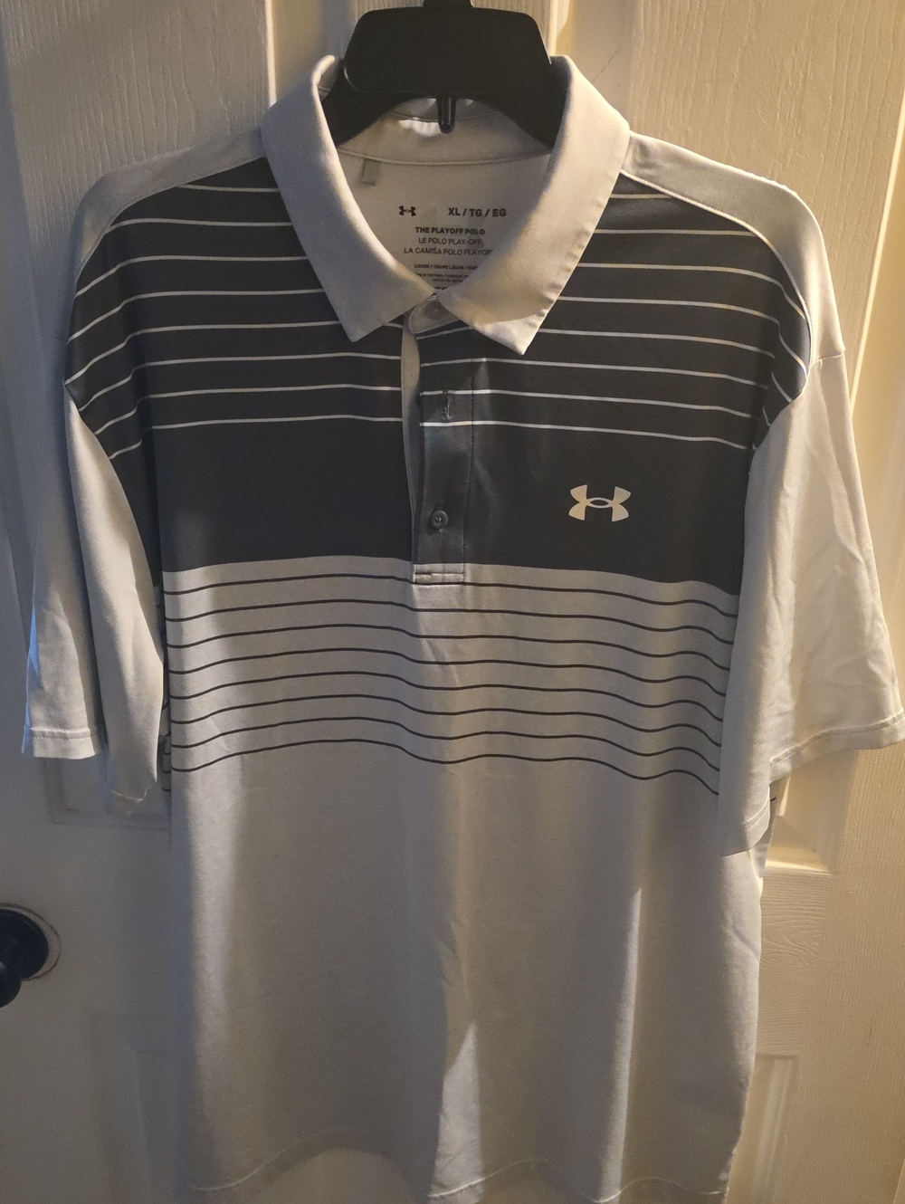 Under Armour Men’s Gray and White Striped Polo